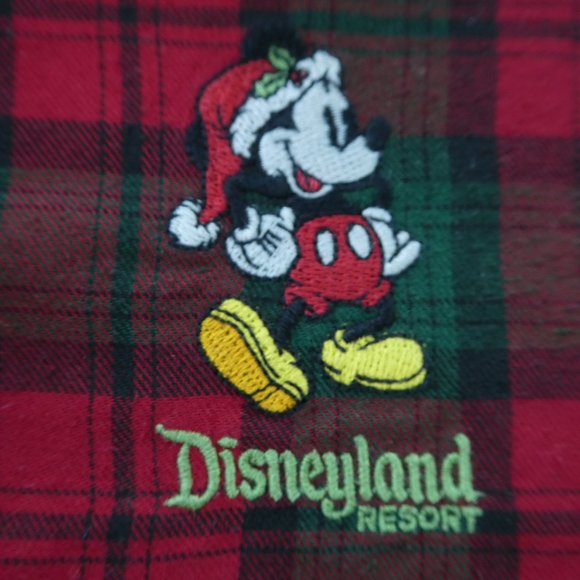 Disney Parks Kids Pajama Top Red Green Tartan Plaid Santa Embroidered Mickey 4 - Picture 2 of 7